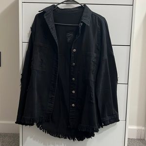 Over sized ripped black jean jacket